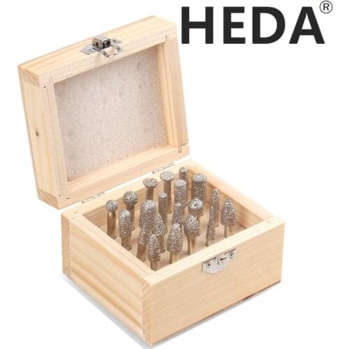 HEDA 20PCS/Set 6mm Shank Vacuum Brazed Diamond Burr Grinding Head Rotary Tool For Stone Concrete Carving Marble Granite