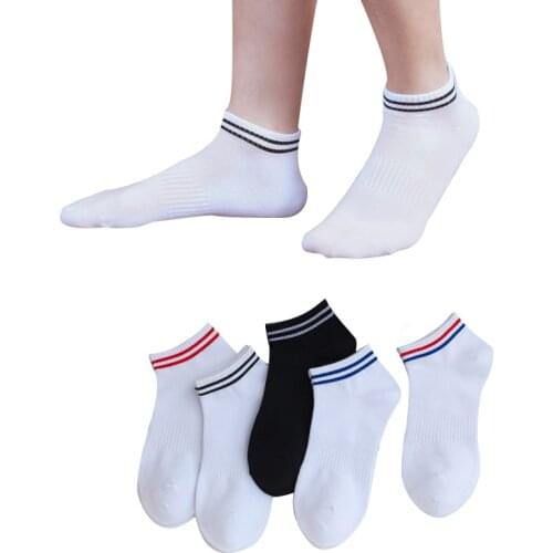 Women Socks 5 pairs Men Boat Socks Personalized Cotton Socks Summer Striped Two Bars Short Tube Socks