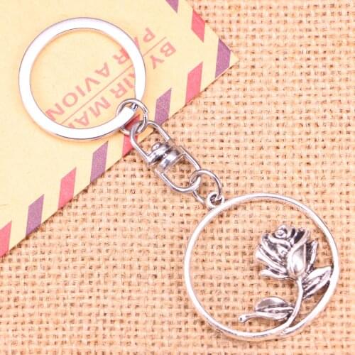 New Fashion Keychain 36x33mm rose flower Pendants DIY Men Jewelry Car Key Chain Ring Holder Souvenir For Gift
