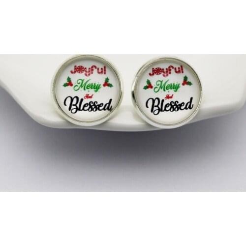 Christmas Earrings Joyful Merry Blessed Stud Earrings Gifts For Her Women Girl Daughter 10prs/lot