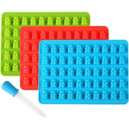 Food Grade 50 cavity small ice cube candy chocolate silicone gummy bear mold with dropper LX1467