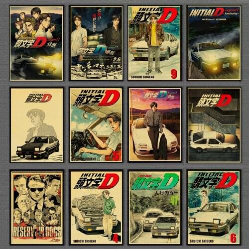 Anime Series Initial D Posters Retro Canvas Print Modern Study Living Home Room Decoration Painting Art Wall Interior Design