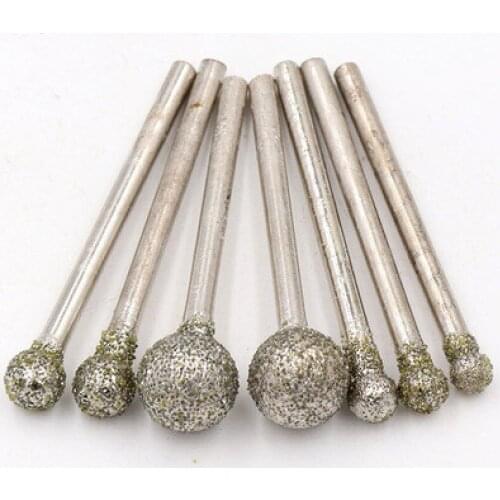 Grinding head mounted tips, 60 grit shank, spherical, diamond, Dremel rotary needle, round wheel, granite