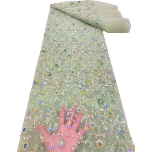 SJ Lace Sequins African Lace Fabric 2021 High Quality Lace Embroidery French Lace Fabric For Women Wedding Dress Sewing r4-72