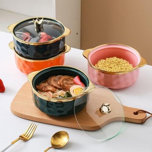 Light luxury Phnom Penh dormitory instant noodle bowl with lid ceramic large bowl noodle bowl household single bowl ramen bowl