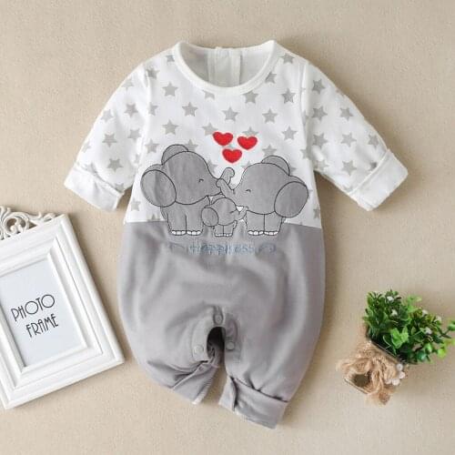 TELOTUNY 0-24M Toddler Kids Baby Boy Girl Infant Baby Boys Girls Long Sleeve Cartoon Elephant Print Romper Jumpsuit Clothes