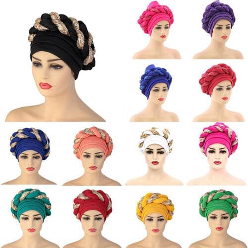 2021 Hot selling women headtie gele turban cap African Women Head-Wrap Cap Auto Gele Nigerian Turban Gele best selling auto gele