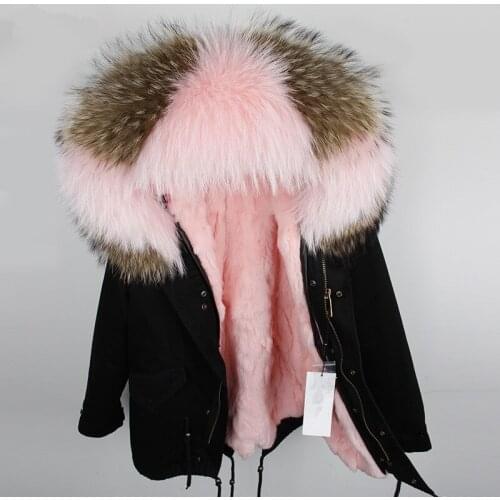 Detachable parka 2020 new parka real fur coat winter jacket women natural raccoon fur collar warm thick rabbit fur liner