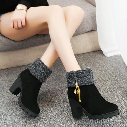 Hot NEW Fashion women high heel half short ankle boots winter snow botas fashion footwear warm heels boot shoes EUR35-40