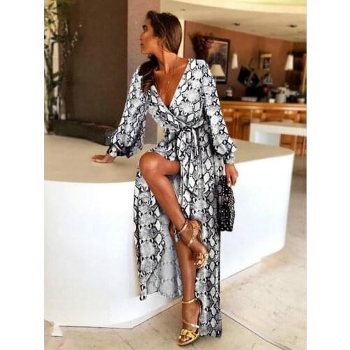 UK Womens Boho Long Sleeve Leopard Print V Neck Sundress Lady Summer Holiday Party Beach Cocktail Long Dress