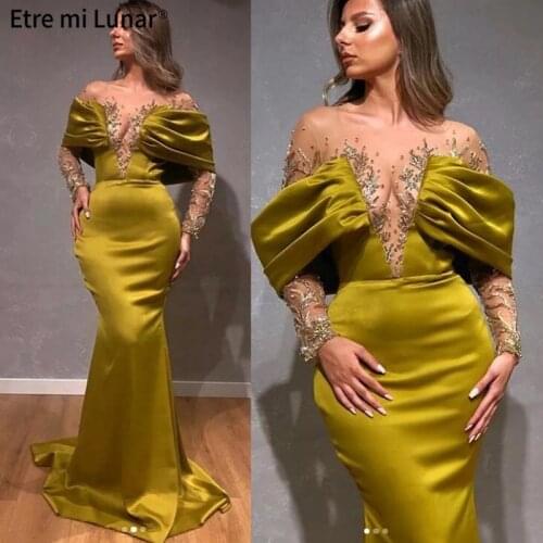 2020 Dubai Mermaid Beading Evening Dress Deap V-neck Off Shoulder Prom Dresses vestido de noche LE40738
