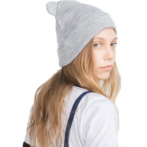 Winter Casual Skullies Beanies Hat Women Men Gray Black Cute Cat Warm Lovely Ears Knitted Hats Fashion Hip-hop Solid Horn Cap