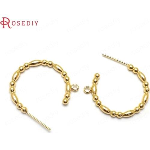 35904)6PCS 24.5x24MM 24K Gold Color Brass Earrings Loop Stud Earrings High Quality Diy Jewelry Findings Accessories