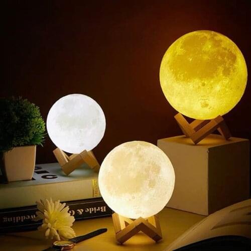 3D Moon Lamp LED Night Light Rechargeable Bedside Lamp Children’s Room Bedroom Decoration RGB Color 3D Print Moonlight Kid Gift