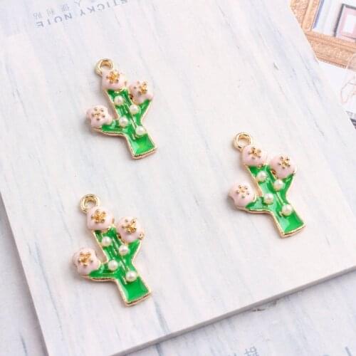 5pcs Korean Enamel Cactus tree Inlaid pearl cactus Alloy Bracelet Pendant Accessories Candy Color Imitation Candy Charms XL501