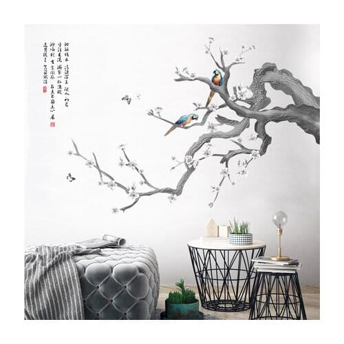 75*130cm Chinese Style Birds on the Branch PVC Wall Sticker DIY Tree Home Decoration Poster Living Room Office Wallpaper