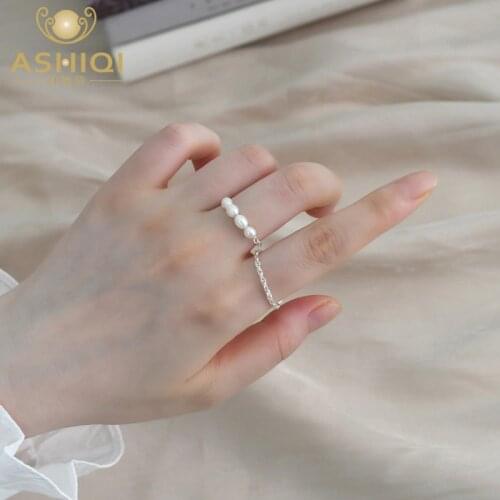 ASHIQI Natural Freshwater Pearl Ring 925 Sterling Silver Jewelry for Women Gift