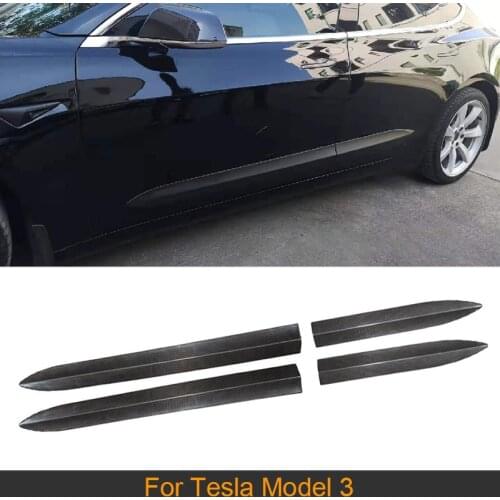 Car Side Skirts Aprons for Tesla Model 3 2017 - 2019 Door Bumper Stickers Strips Side Skirts Apron Carbon Fiber