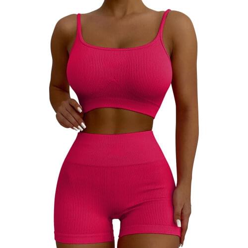 Ribbed Seamless Yoga Set Women Sportswear Fitness Suit Sexy Vest Bra High Waist Running Shorts Exercise Women Gym Short Suits