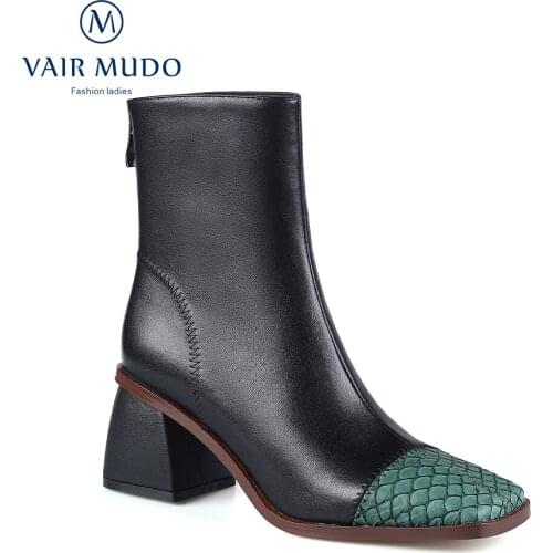 VAIR MUDO Ankle Boots Shoes HIgh Heels Genuine Leather Elegant Fashion Black Brown Sewing Footwear Shoes Women Boots WM-X151-C