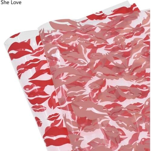 Chzimade 21x29cm A4 Red Lips Printed Transparent PVC Fabric For Diy Garment Handbags Crafts Materials
