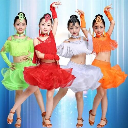 Tassel ballroom dancing dresses skirt kids fringe children professional latin dance dress for girls salsa cha cha samba tango