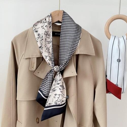 Long Skinny Silk Neck Scarf Collar Tie Women Foulard Bag Ribbon Scarves Floral Print Elegant Hairband Head Kerchief SJ301