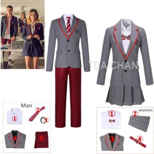 Las Encinas Elite School Uniform Costume Man Women Suit Shirt Skirt Pleated JK Cloth TV Series Cosplay Halloween Uniformes Cos
