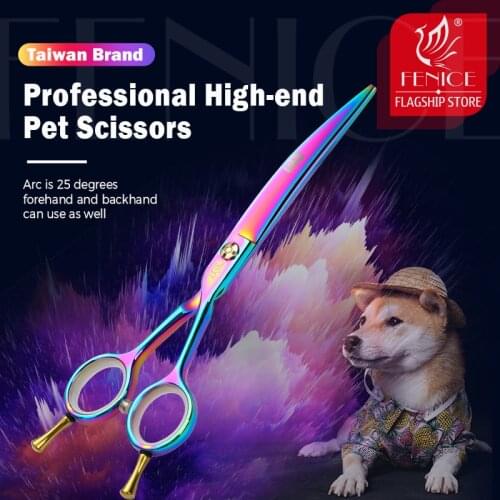 Fenice 6.5 inch Professional Pet Grooming Dog Curved Scissors Japan 440C Annimal Cutting Shear