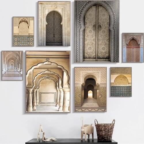 Islamic Architecture Canvas Painting Morocco Door Print Vintage Religion Muslim Quotes Poster Modern Wall Art Picture Home Decor