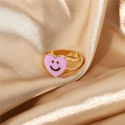 Good Vibes Ring Smile Rings Enamel Thick Ring Size Luxury Spring Fine Jewelry Funny Expression Smiley Women Gift