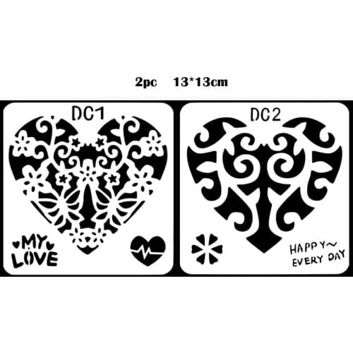 2pc Love Painting Template DIY Stencils Wall Painting Scrapbook Coloring Embossing Album Decorative Paper Card Template Reusable
