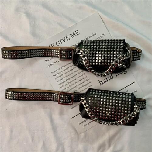 Korean Fanny Bag New Personality Metal Chain Womens Mini Handbag Fashion Rivet Coin Purse Hot Females Belt Bag With JK Uniform