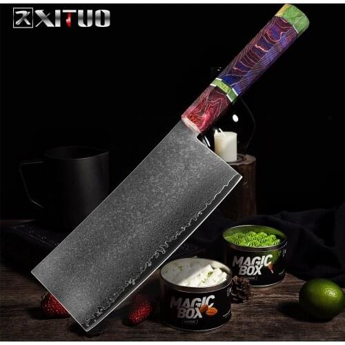 XITUO Kitchen Knife Damascus Steel 67 Layer Chinese Chef Knife Sharp Cleaver Peeling Vegetable Knife Home Hotel Cooking Tools