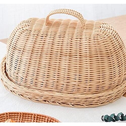 Rattan Storage Tray With Cover,Hand-Woven Wicker Baskets,Bread Fruit Food Breakfast Display Box,For Food, Fruit,Cake,Etc