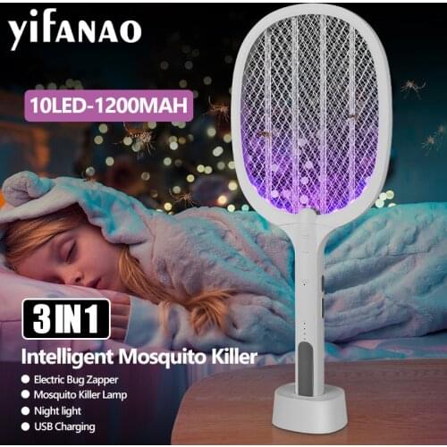 Three-in-One 10 LED Trap Mosquito Killer Lamp 3000V Electric Bug Zapper USB Rechargeable Summer Fly Swatter Trap Flies Insect