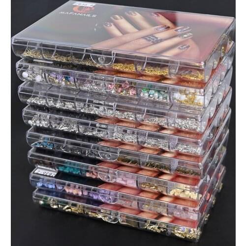 Nail Decoration Set with 1 Boxes 240Pcs Nail Art 3D Rhinestones Big Mix Sizes 3D Crystal Diamonds Metal Charms Gems Stones ,M(1)