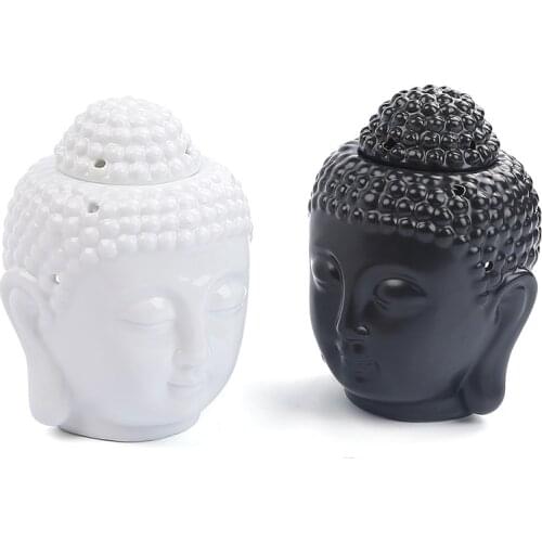 Wax Warmer Buddha Head Statue Essential Oil Burner with Candle Spoon, Tealight Candle Holder Ceramic for Great House Decoration