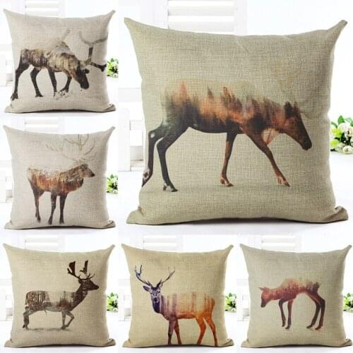 Vintage Sketch Wild Animals Nature Ideas Cushion Covers Deer Print Home Decor Camping Living Room Hotel 45cm Square Pillow Cases