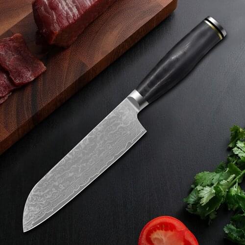 7" inch Japanese Chef Knife 67 Layers Damascus Steel Kitchen Knives Sharp Meat Santoku Knife with Black Pakka Wood Handle