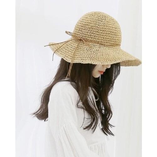 Panama Hat Simple Foldable Wide Brim Floppy Girls Straw Hat Sun Hat Beach Women Summer Hat UV Protect Travel Cap Lady Cap 2020