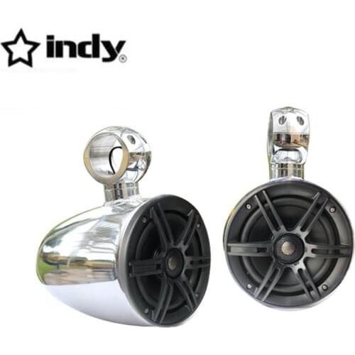 Pair of Angle Free Mountable Aluminum Polished Pods Marine Speaker Installed