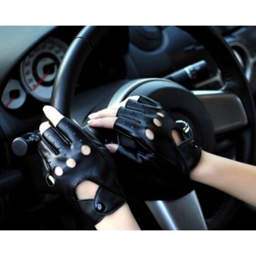 1Pair New Style Women Fingerless Gloves Brand Solid Black Hollow Out Wrist Mittens Motorcycle PU Women Accessories