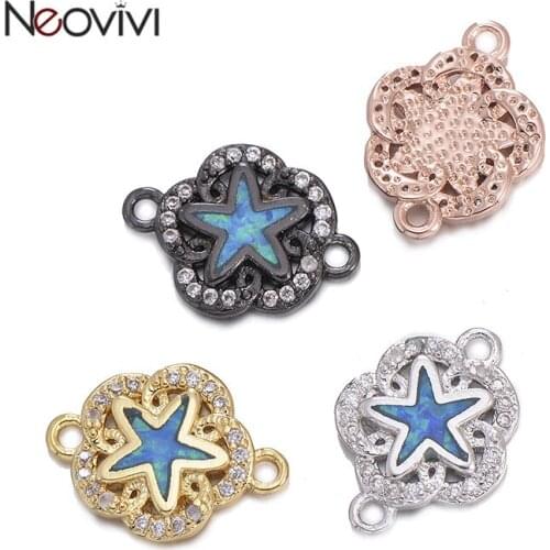 Neovivi Star Blue Opal Flower Charms for Jewelry Making Women Child Bracelets Micro Pave White Zircon Charm DIY Accessories