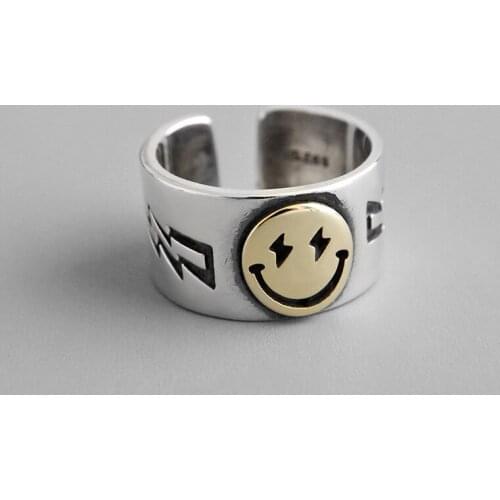 Exaggerated Personality Retro Smile Face Rings For Women Charm Engagement Rings Men Vintage Knuckle Finger Jewelry