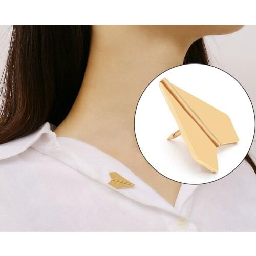 Simple Alloy Origami Airplane Brooch Collar Pins for Women Shirt Coat Lapel Pins Cute New Jewelry Gift