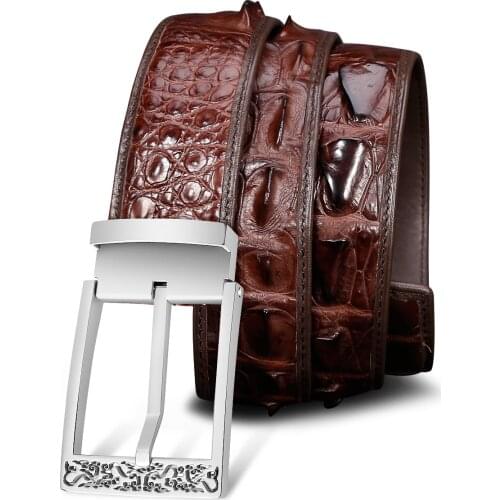 Crocoskin mens leather pin buckle belt mens fashion vintage pin buckle belt for men designer belts for jeans pants 6132