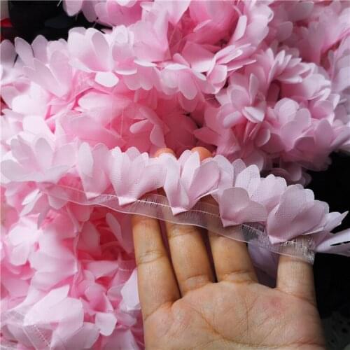 Handmade diy pink 3D chiffon flower lace trim doll dress wedding dress Chiffon lace accessories