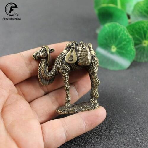 Handmade Silk Road Pure Brass Retro Animal Camel Statue Desk Decoration Ornaments Gifts Home Decor Sculpture Copper Tea Pet