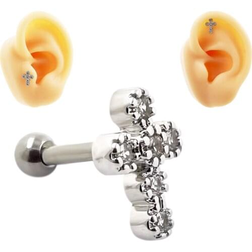 JHJT 16G(1.2mm) 316L Surgical Stainless Steel Cartilage Earrings Cross Barbells Helix Tragus Lobe Ear Piercing Body Jewelry